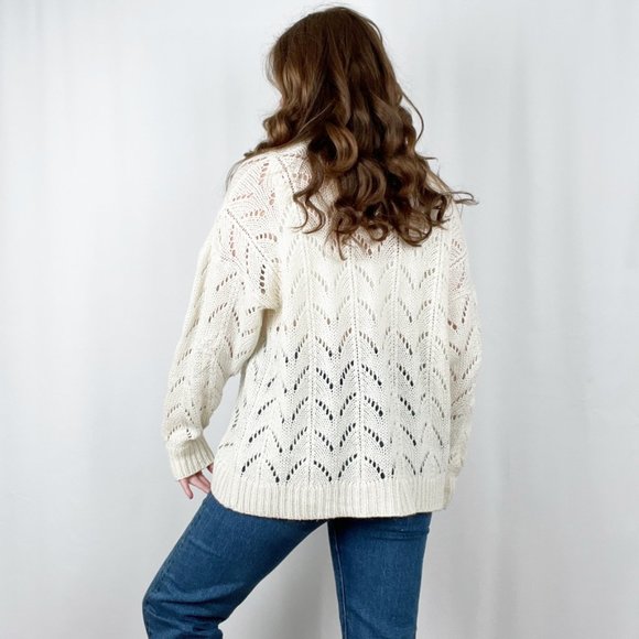 Stunning Vintage Oversized Open Crochet Cable Knit Cardigan Sweater Jumper White - Picture 3 of 7